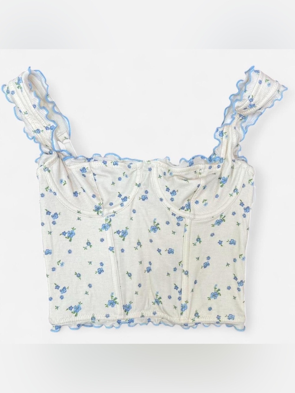 Floral Ribbed Cropped Bustier